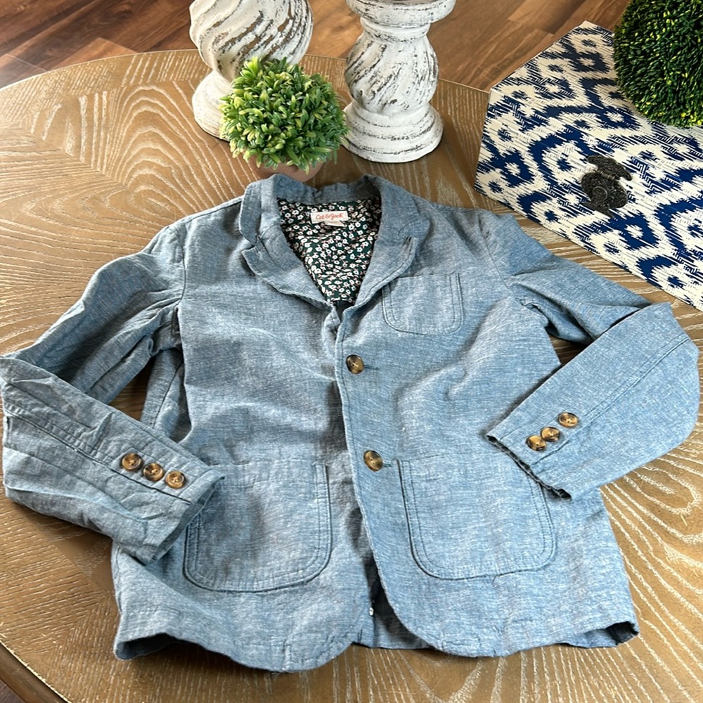 Little Boys Chambray Blue Lightweight Linen Blazer Sports Jacket